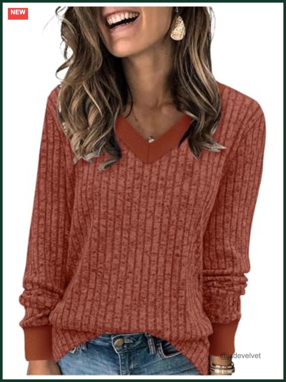 V Neck Long Sleeve Tunic Sweater Soft Lightweight Pullover Fall Winter Top